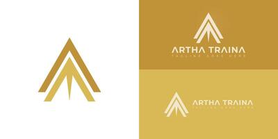 Abstract initial triangle letters AT or TA logo in yellow color isolated on multiple background colors. The logo is suitable for executive coaching practice logo design illustration inspiration vector
