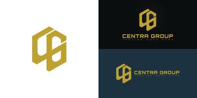 Abstract initial hexagon letters CG or GC logo in gold color isolated on multiple background colors. The logo is suitable for commercial architectural firm logo design illustration inspiration vector