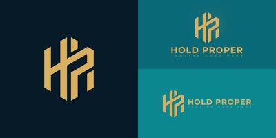Abstract initial hexagon letters HP or PH logo in gold color isolated on multiple background colors. The logo is suitable for construction company logo design illustration inspiration templates vector