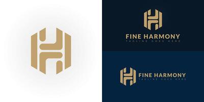 Abstract initial hexagon letters FH or HF logo in gold color isolated on multiple background colors. The logo is suitable for dental clinic logo design illustration inspiration templates. vector