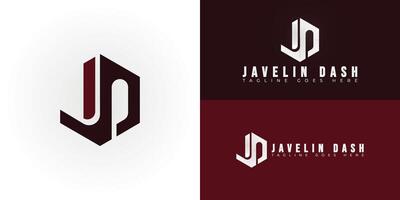Abstract initial hexagon letters JD or DJ logo in deep red color isolated on multiple background colors. The logo is suitable for sports brand logo design illustration inspiration templates. vector