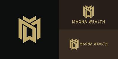 Abstract initial letters MW or WM logo in gold color isolated on multiple background colors vector