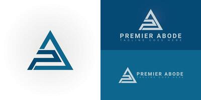 Abstract initial triangle letters PA or AP logo in blue color isolated on multiple background colors. The logo is suitable for real estate and mortgage logo design illustration inspiration vector