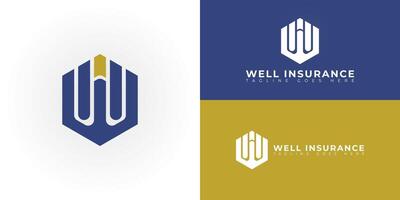 Abstract initial hexagon letters WI or IW logo in blue color isolated on multiple background colors. The logo is suitable for insurance agency logo design illustration inspiration templates. vector