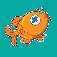 a cartoon drawing of Goldfish with cute cross eyes, suitable for stickers and more vector
