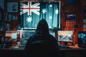 Australian hacker computer scientist working, anonymous person concept photo
