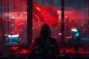 Chinese hacker computer scientist working, anonymous person concept photo