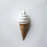 Vanilla ice cream cone with waffle biscuit isolated on white background photo
