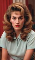 photo of beautiful woman in restro hair and retro costume in t.v. series,