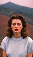 photo of beautiful woman in restro hair and retro costume in t.v. series,