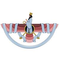 Zoroastrian winged solar disk with ribbon vector