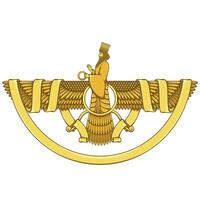 Zoroastrian winged solar disk with ribbon vector
