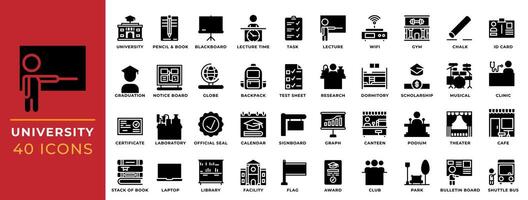 University icon set. Editable Glyph design for educational symbols. Perfect for websites, UI and mobile apps. vector
