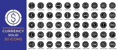 Set of currency glyph icons. coin symbols, finance, dollar icons editable perfect pixel, suitable for websites, UI and mobile apps. vector