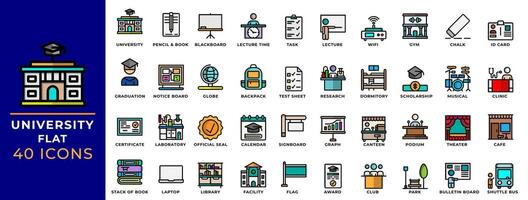 University icon set. Editable Flat design. education, diploma, school, academy, campus. Perfect for websites, UI and mobile apps. vector