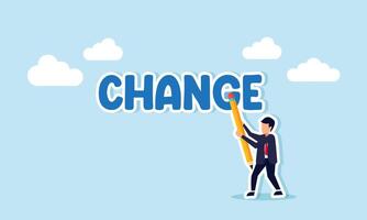 Turn change into chance transform for business opportunities, evolve to win competition, concept of A smart businessman uses an eraser to turn change into chance vector
