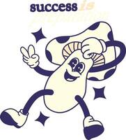cheerful anthropomorphic mushroom with arms and legs,right hand extends in a gesture of peace, the universal symbol of harmony and goodwill, and slogan success is preparation vector
