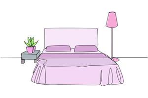Single one line drawing stylish room with full furniture modern. Modern minimalist design. Equipped with a floor lamp for lighting needs. Industrialist. Continuous line design graphic illustration vector
