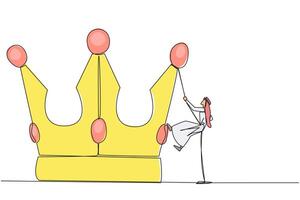 Continuous one line drawing Arabian businessman climbs crown with rope. Prepare for better life by working hard to achieve highest position. Hard worker. Single line draw design illustration vector