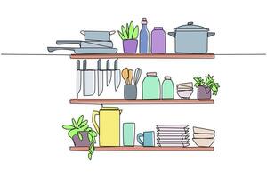 Continuous one line drawing Cooking utensils in one image. The layout is very neat. Minimalist design layout. Far from being messy. Clean and clear. Single line draw design illustration vector