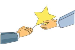 Continuous one line drawing a hand gives a star shape. Give the best assessment. A good rating is important value for surviving in an online shop. Review. Single line draw design illustration vector