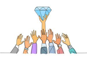 Continuous one line drawing hands fighting for diamonds. Fighting for luxury. Greedy hands want to control all the profits. Exhausting greed. Pseudo-fun. Single line draw design illustration vector