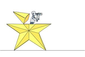 Continuous one line drawing smart robot emerges from star shape look for something with binocular. Technology lover. Achieve dreams by creating smart robot. Single line draw design illustration vector