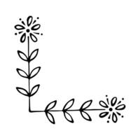 Hand drawn set of line frames on a white background. Corner Border Eklement. Sketch elements of floral and herbs ornaments for banner design. Line border collection. Vintage border. vector
