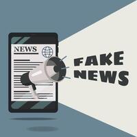 Megaphone and phone with fake news on grey background design illustration vector