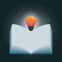 Source of knowledge and idea. Light bulb and open book illustration vector