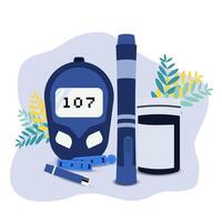 Blood glucose tools set and glucose meter stock vector