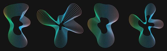 Collection of futuristic cyberpunk style element . Geometric wireframe of distortion, grid with gradient color. Retro graphic on white background for decoration, cove, poster, business vector