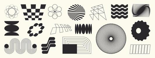 Hand drawn abstract minimal element mid century set. Aesthetic contemporary stripe line art, geometric shape in monochrome. Art form design for wall art, decoration, wallpaper. vector
