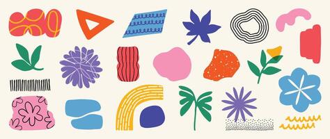 Set of abstract retro organic shapes . Collection of contemporary figure, cloud, sparkle, bubble, flower in funky groovy style. Cute hippie design element perfect for banner, print, sticker. vector