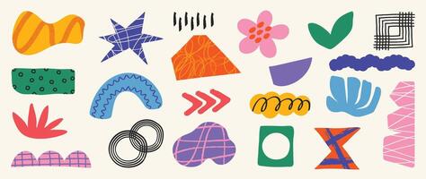 Set of abstract retro organic shapes . Collection of contemporary figure, cloud, sparkle, bubble, flower in funky groovy style. Cute hippie design element perfect for banner, print, sticker. vector