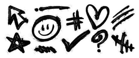Set of graffiti spray element . Collection of colorful symbol, scribble, stroke, arrow, heart, smile, star. Element on white background for banner, decoration, street art, ads. vector
