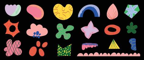 Set of abstract retro organic shapes . Collection of contemporary figure, cloud, sparkle, bubble, flower in funky groovy style. Cute hippie design element perfect for banner, print, sticker. vector
