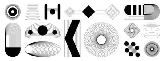 Hand drawn abstract minimal element mid century set. Aesthetic contemporary stripe line art, geometric shape in monochrome, black and white. Art form design for wall art, decoration, wallpaper. vector