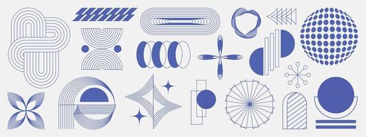 Hand drawn abstract minimal element mid century set. Aesthetic contemporary stripe line art, geometric shape in monochrome. Art form design for wall art, decoration, wallpaper. vector