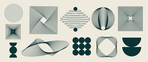 Hand drawn abstract minimal element mid century set. Aesthetic contemporary stripe line art, geometric shape in monochrome. Art form design for wall art, decoration, wallpaper. vector