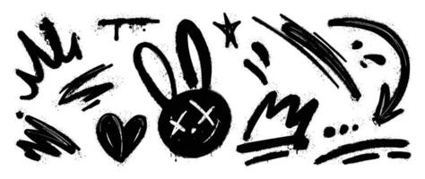 Set of graffiti spray element . Collection of colorful symbol, scribble, stroke, arrow, heart, rabbit, star, crown. Element on white background for banner, decoration, street art, ads. vector