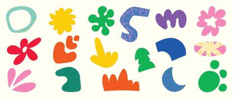 Set of abstract retro organic shapes . Collection of contemporary figure, cloud, sparkle, bubble, flower in funky groovy style. Cute hippie design element perfect for banner, print, sticker. vector