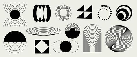 Hand drawn abstract minimal element mid century set. Aesthetic contemporary stripe line art, geometric shape in monochrome. Art form design for wall art, decoration, wallpaper. vector