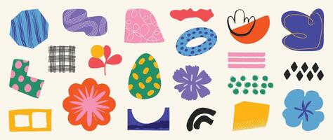 Set of abstract retro organic shapes . Collection of contemporary figure, cloud, sparkle, bubble, flower in funky groovy style. Cute hippie design element perfect for banner, print, sticker. vector