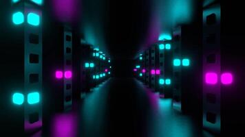 Cyan and Pink Return Movement Along Strobe Corridor Background VJ Loop in 4K video