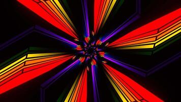 Rainbow Hexagonal Neon Line Kaleidoscope Tunnel Background VJ Loop in 4K video