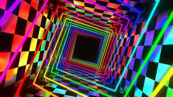Multicolor Neon Spiral Square Tunnel Background VJ Loop in 4K video
