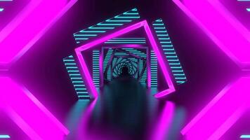 Reverse Corridor with Cyan and Pink Neon Arch Background VJ Loop in 4K video