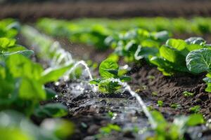 Lettuce in the field. Precision irrigation systems for efficient water use in agriculture. photo