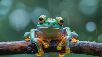 Javan tree frog on sitting on branch, Indonesia photo